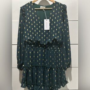 Adrienne Emerald and Gold Long Sleeve Dress
